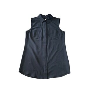 Merona Black Sleeveless Button Up Blouse | Collared Career Minimalist Top Medium